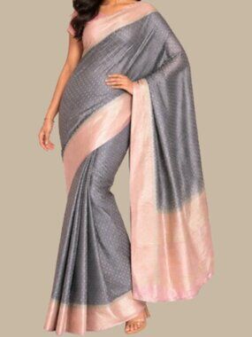 Grey Pink Banarasi style woven Saree party indian wedding cocktail reception